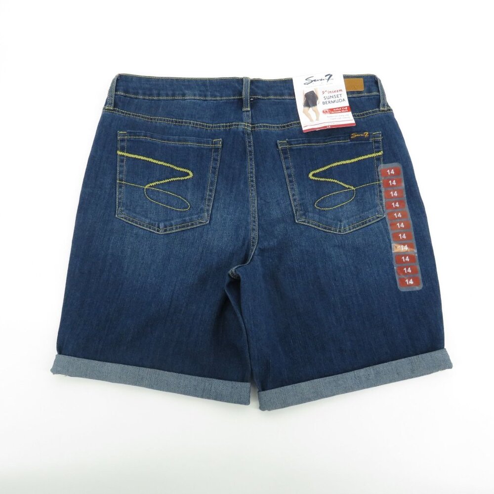 Seven7 Women's Sunset Bermuda Denim Shorts Rolled Cuff Stretch Size 14 NWT $59.5